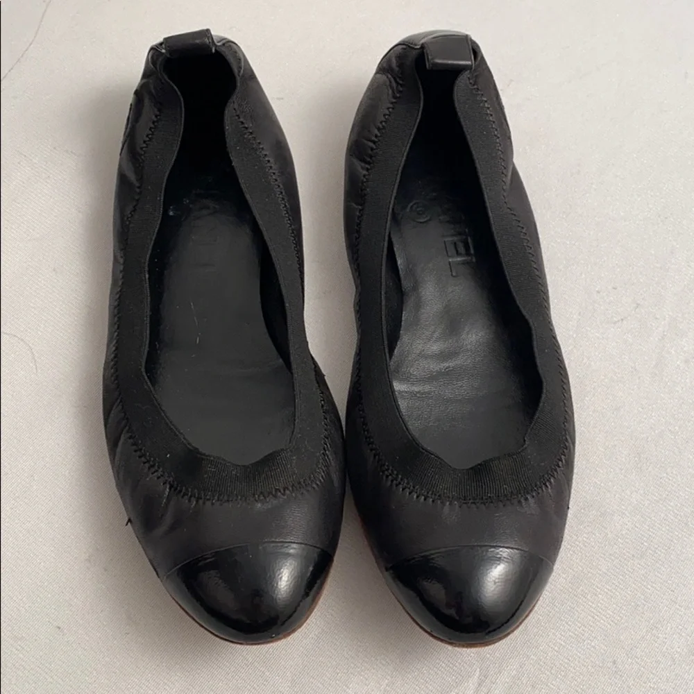 Chanel black classic elastic ballet flats 7